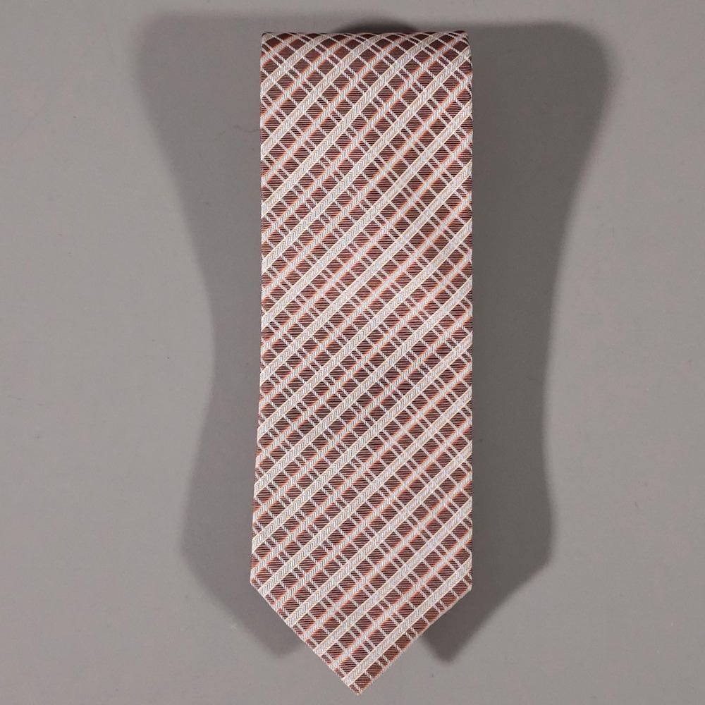 Pal Zileri Sartoriale Tie Mens OS Brown Orange Plaid Silk Made in Italy